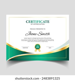 green and luxury gold modern geometric effect achievement certificate template design, soft design.