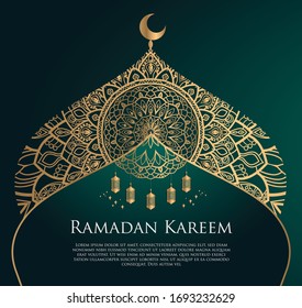 Green Luxury Ramadan vector background islamic greeting template