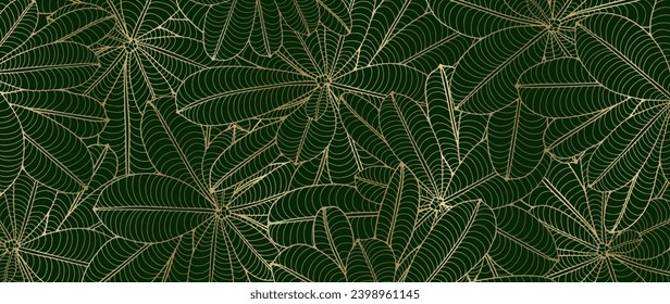 Green luxury vector botanical background with golden succulent leaves. Botanical background, poster, banner, botanical card, cover, print.