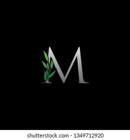 Green M Floral Logo Icon. Green Floral Logo With Initial M Letter.