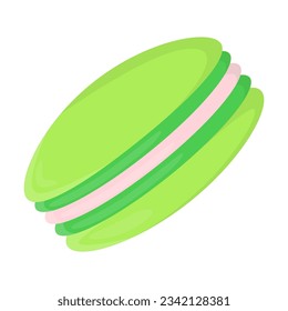Green macaroon cookie vector illustration. Cartoon drawing of tasty snack isolated on white background. Food, desserts, bakery concept