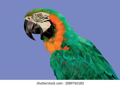 Green macaw parrot polygon portrait design. illustration.