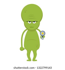 Green mad alien with gun