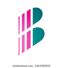 Green and Magenta Letter B Icon with Vertical Stripes on a White Background