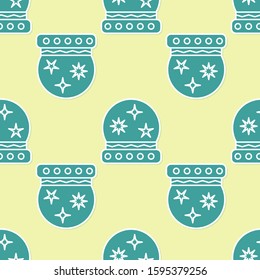 Green Magic ball icon isolated seamless pattern on yellow background. Crystal ball.  Vector Illustration