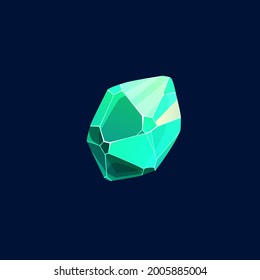 Green Magic Crystal Vector Icon, Rock, Organic Gem Stone. Jewelry Piece For Ui Game, Isolated Cartoon Sign, Raw Precious Or Semiprecious Mineral, Emerald Or Beryl Gemstone