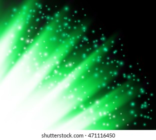 Green magic light effect. Vector glowing twinkly Lights. Sparkle background. Blurry glitter shine.