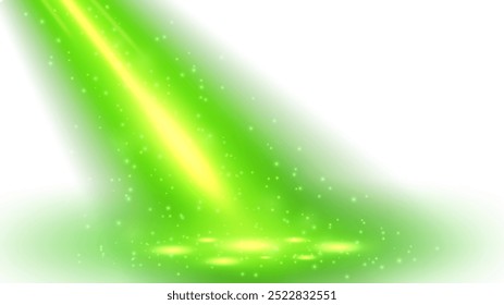 Green Magic Spotlight with Particles Isolated on White Background, Vector Illustration