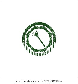 Green magic stick icon inside distress rubber texture