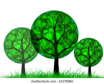 Green magic trees. Vector illustration