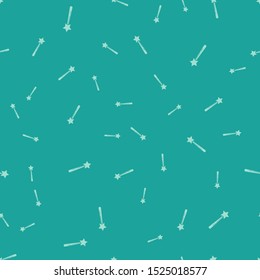 Green Magic wand icon isolated seamless pattern on green background. Star shape magic accessory. Magical power.  Vector Illustration