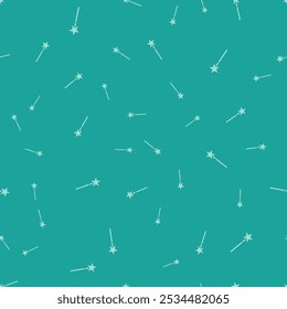 Icono de varita mágica verde aislado sin patrón sobre fondo verde. Accesorio mágico en forma de estrella. Poder mágico.  Ilustración vectorial