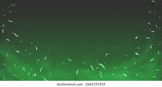 Green magical flame with glowing sparks and flying embers. Neon fire effect with fog, smoke and toxic poison mist on dark background. Fantasy texture with sparkle, shine and fairytale energy burst.