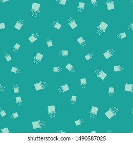 Green Magician hat and rabbit ears icon isolated seamless pattern on green background. Magic trick. Mystery entertainment concept.  Vector Illustration