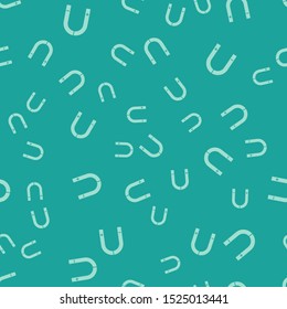 Green Magnet icon isolated seamless pattern on green background. Horseshoe magnet, magnetism, magnetize, attraction.  Vector Illustration
