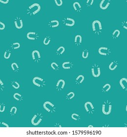 Green Magnet icon isolated seamless pattern on green background. Horseshoe magnet, magnetism, magnetize, attraction.  Vector Illustration