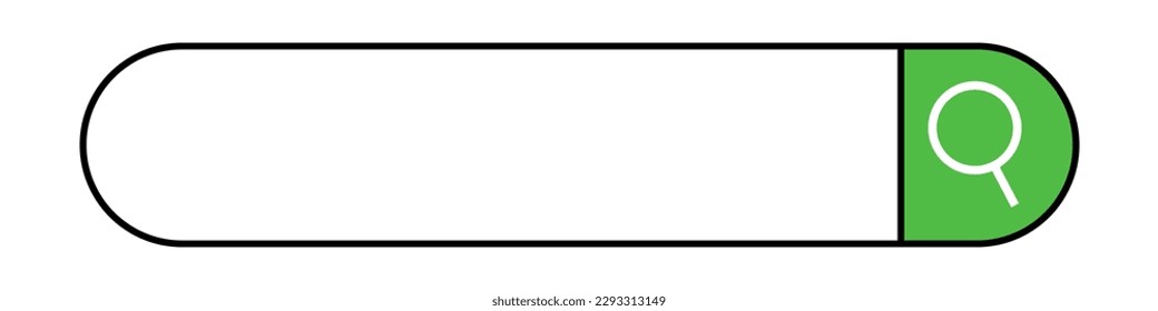 Botón de búsqueda de vidrio de aumento verde y barra de búsqueda de esquina redondeada. Icono de búsqueda web. Vector.