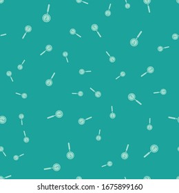 Green Magnifying glass with search icon isolated seamless pattern on green background. Detective is investigating.  Vector Illustration