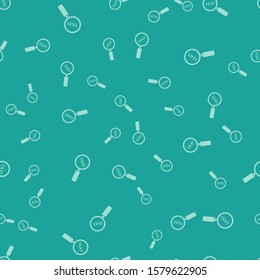 Green Magnifying glass and taxi car icon isolated seamless pattern on green background. Taxi search.  Vector Illustration