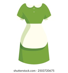 Green maid uniform dress with white apron representing housekeeping services, domestic help and cleaning lady profession