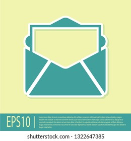 Green Mail and e-mail icon isolated on yellow background. Envelope symbol e-mail. Email message sign. Flat design. Vector Illustration