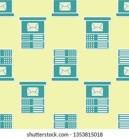 Green Mail server icon isolated seamless pattern on yellow background. Flat design. Vector Illustration