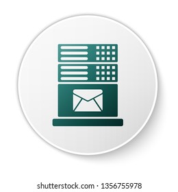 Green Mail server icon isolated on white background. White circle button. Vector Illustration