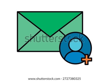 Green mailing envelope icon with add user symbol