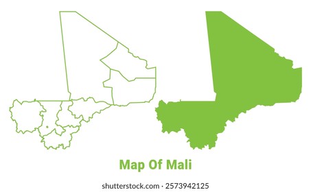 Green Mali map outline and flat vector illustration