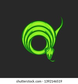 Green mamba snake logo twisted rings shape reptile with forked tongue, mascot emblem t-shirt print