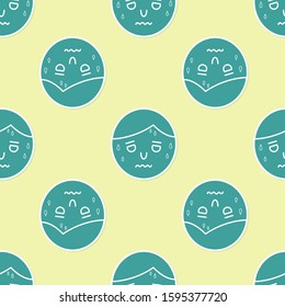 Green Man with excessive sweating icon isolated seamless pattern on yellow background.  Vector Illustration