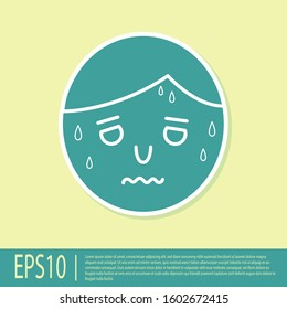Green Man with excessive sweating icon isolated on yellow background.  Vector Illustration