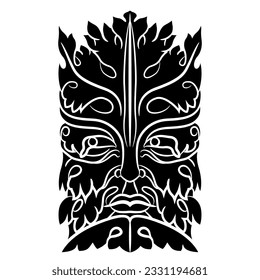 Green Man or foliate head from Bamberg Cathedral, Germany. Mask of fantastic bearded man covered with leaves. Medieval folk motif. Pagan god of nature and vegetation. Black and white silhouette.