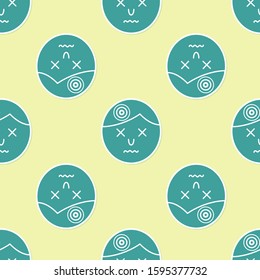 Green Man having headache, migraine icon isolated seamless pattern on yellow background.  Vector Illustration