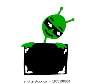 Green man and scoreboard on a white background. UFO. Cartoon. Vector illustration.