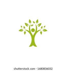 Green man silhouette with leaves. Human tree. Isolated on white. Flat design. Vector flat illustration. Ecology thinking pictogram. Eco friendly. Go green concept. 