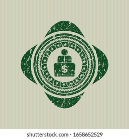 Green man working on computer icon inside distress rubber texture