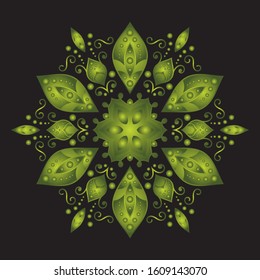 Green Mandala art for template. Flower Mandala. Vintage decorative elements. Oriental logo.