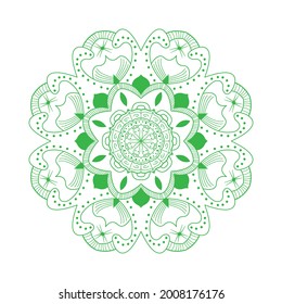 green mandala art with white background.