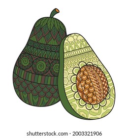 Green mandala avocado for printing on products. Vector illustration