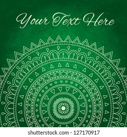Green mandala ornament background with space for your text. Vector image.