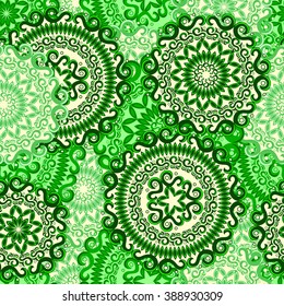 Green mandala pattern. Seamless background.