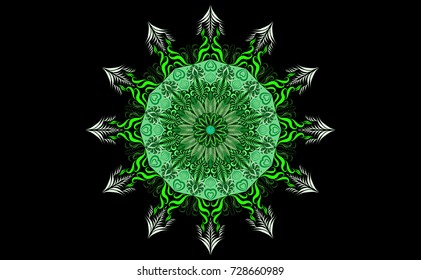 Green of Mandala. Round Ornament Pattern. Geometric circle element made in vector colorful line and white  background, Christmas day