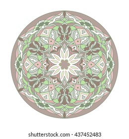 Green mandala with symbols of the flower. Vector illustration.
