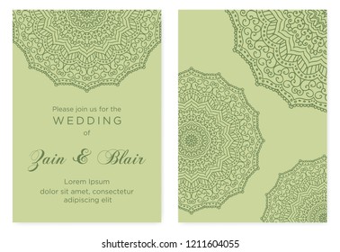 green mandala, wedding invitation template 