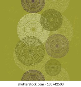 Green mandalas seamless banner. All objects are conveniently grouped on different layers and are easily editable.