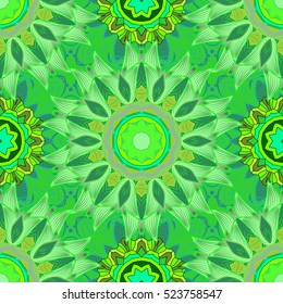 Green mandalas with sharp petals. Vector illustration.