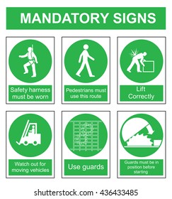 Green mandatory safety sign set isolated on white background
