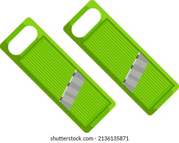 Green mandoline slicer, illustration, vector on a white background.