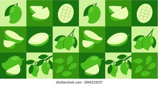 Green Mango abstract seamless geometric vector pattern for packaging design